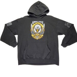 Grunt Style Black Gray Graphic Hoodie Eagle 1776 USA Flag Pullover Mens Large